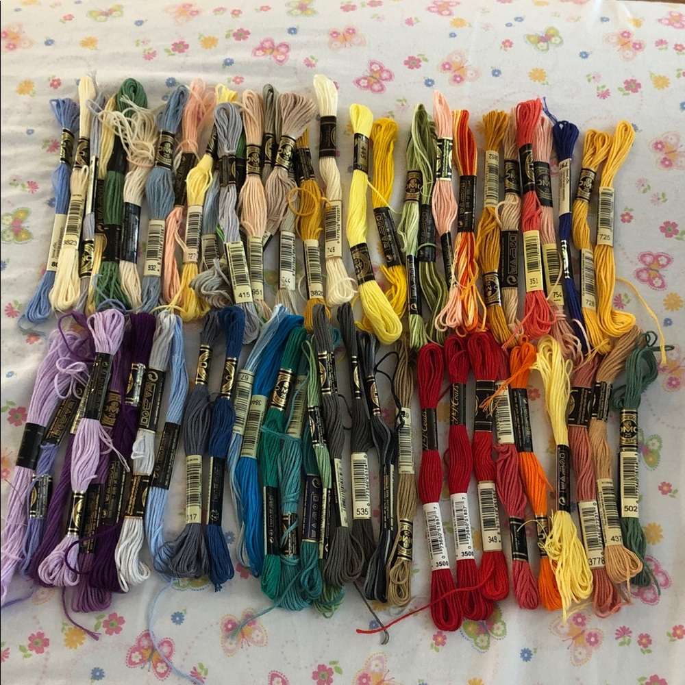 60 Assorted DMC Embroidery Floss in Multiple Colors USED stash clear out